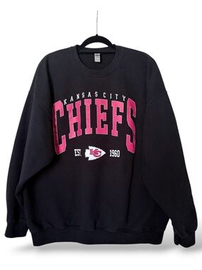 Gildan Black Crewneck Sweatshirt with Pink Chiefs Graphic